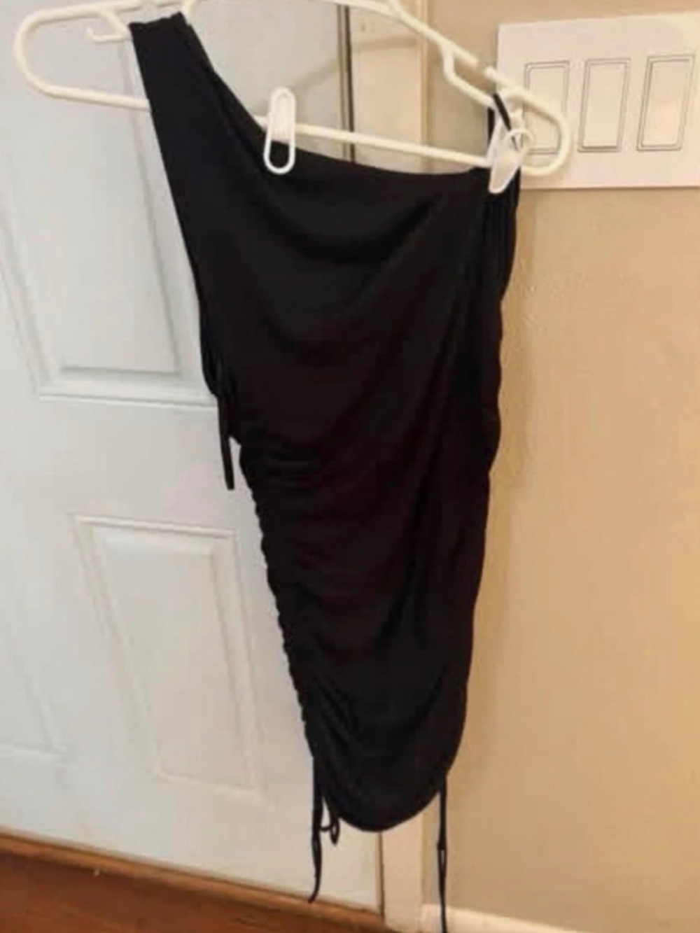 Black Ruched One-Shoulder Mini Dress - Women's Stylish Evening Dress